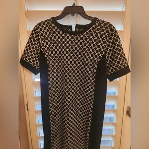 Michael Kors Black and Cream Circle Pattern Midi Dress